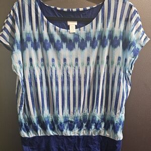 Chico's Elegant Blue and White Patterned Women's Blouse